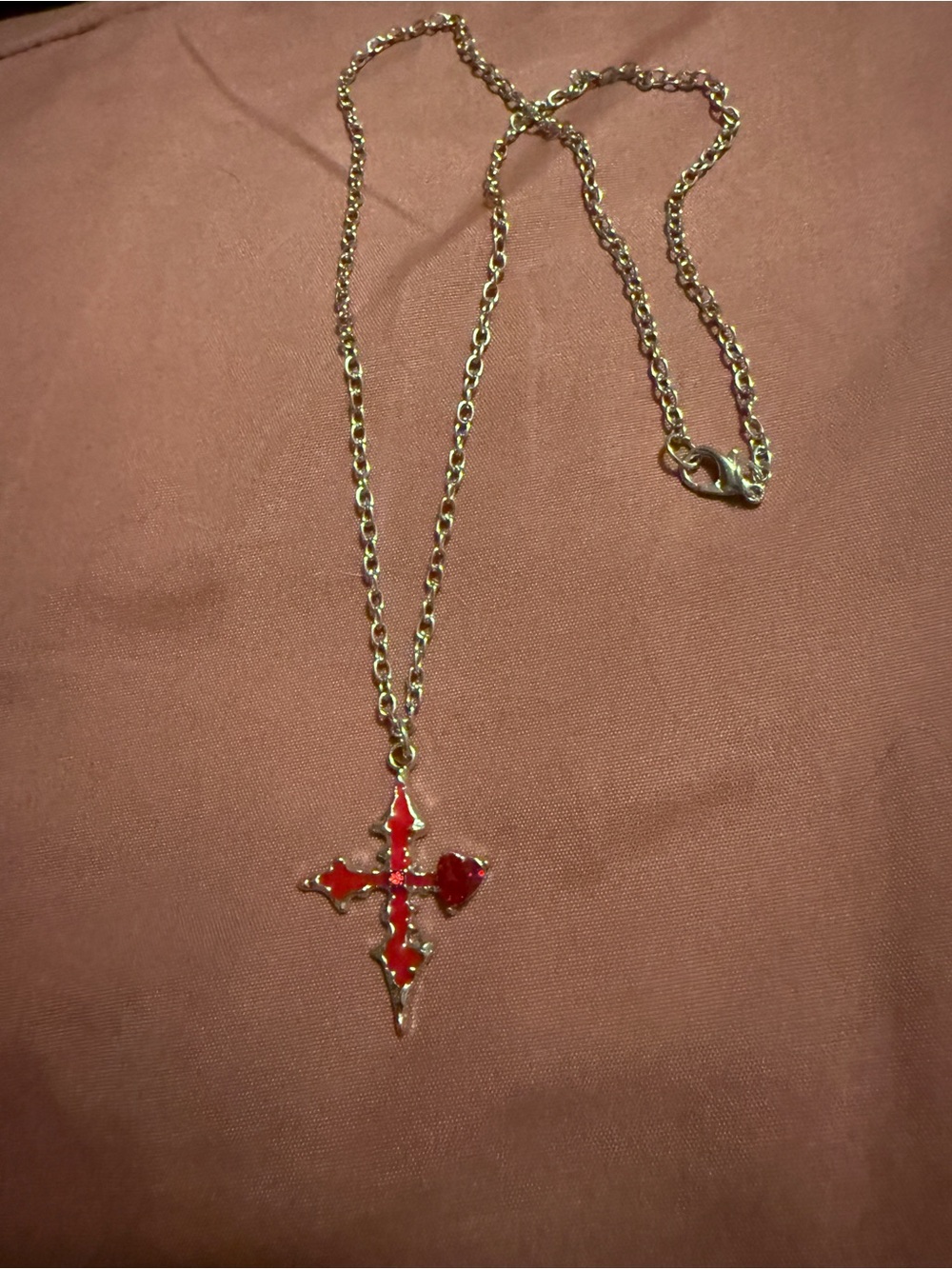 Gold-Tone Red Cross Pendant Necklace